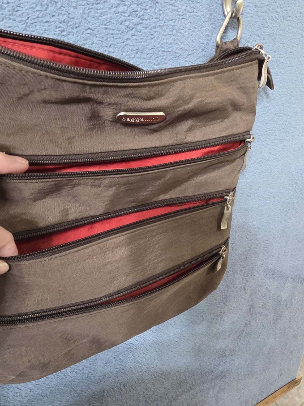 Baggallini Big Zipper Bagg Brown RFID Nylon Crossbody Travel Bag